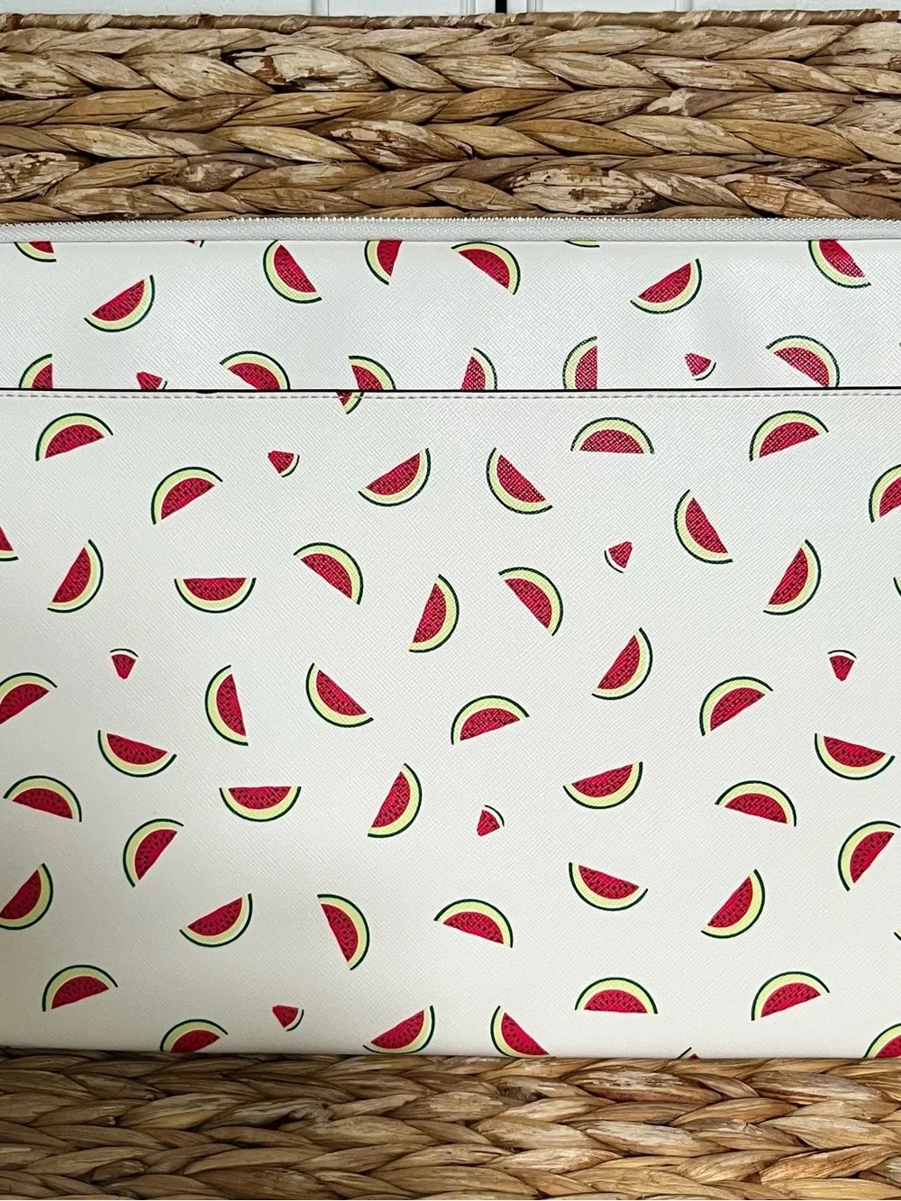 kate spade white watermelon print laptop bag with red & green - like new